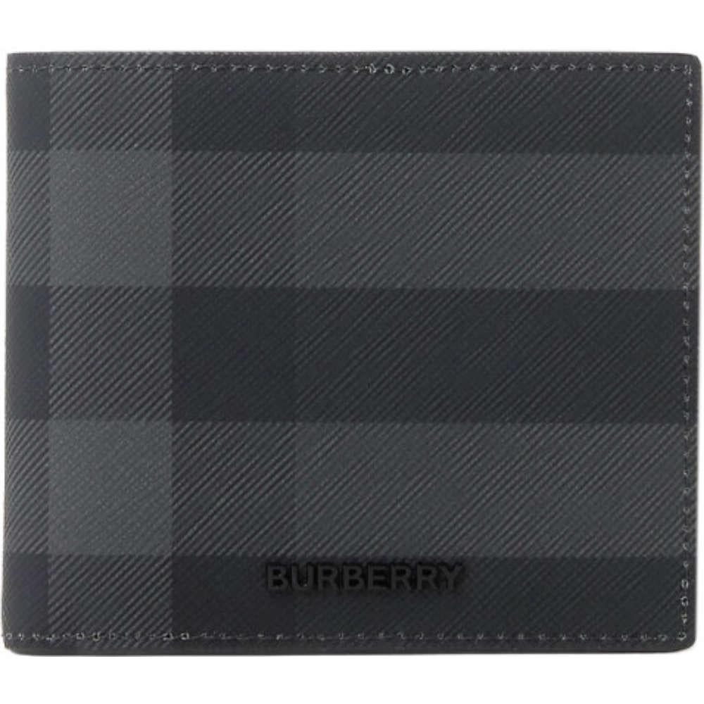 BURBERRY Tartan Check Leather Bifold Wallet Charcoal