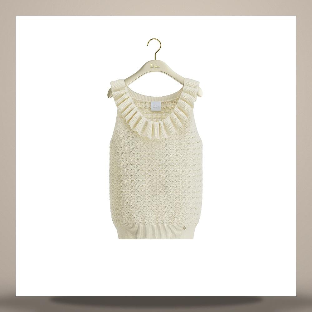 DIOR Ecru Cotton Crochet Fitted Sweater Vest 644T02A7909X0400