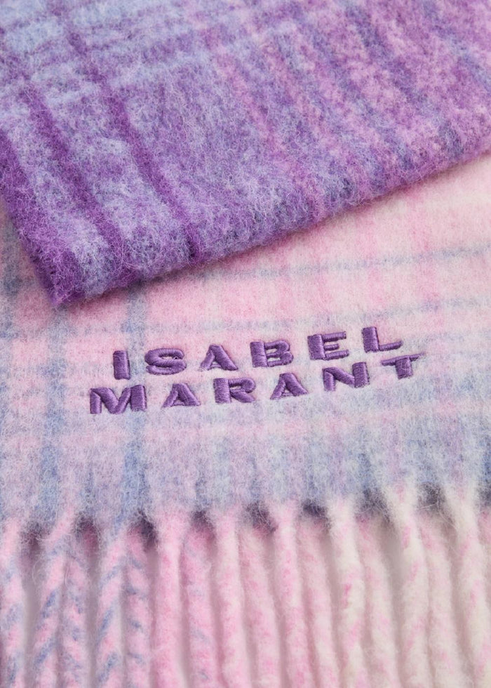 Isabel Marant Lilac Ecru Alpaca Embroidered Logo Scarf
