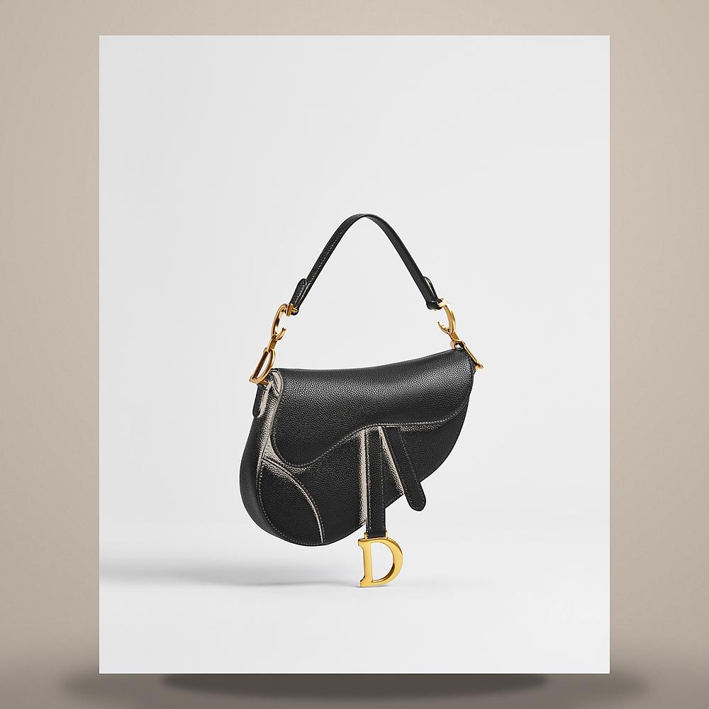 DIOR Saddle Strap Bag Small Black Grained Calfskin Shoulder Bag M0457CUQW M900