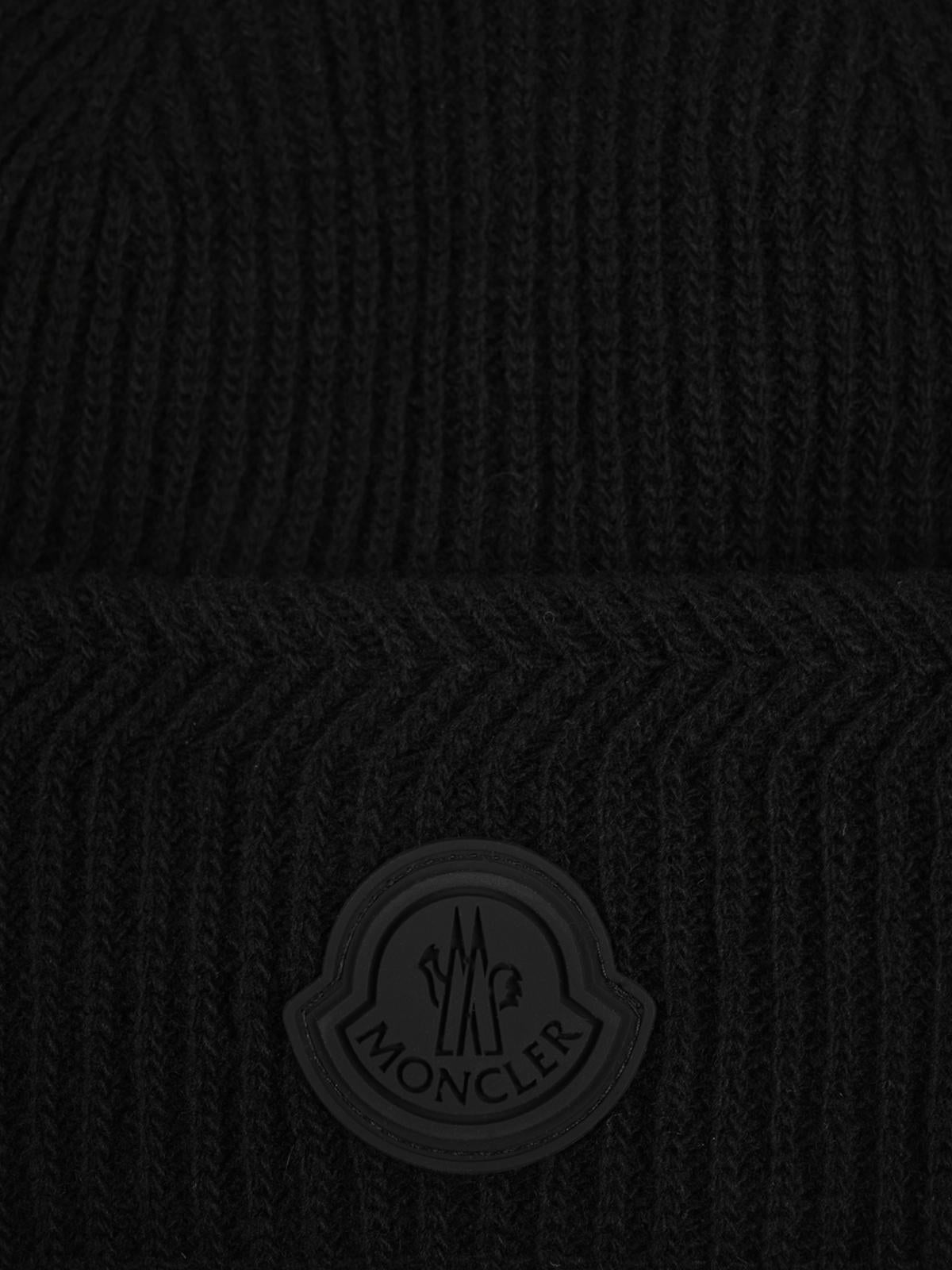 Moncler Black Wool Rib Knit Beanie