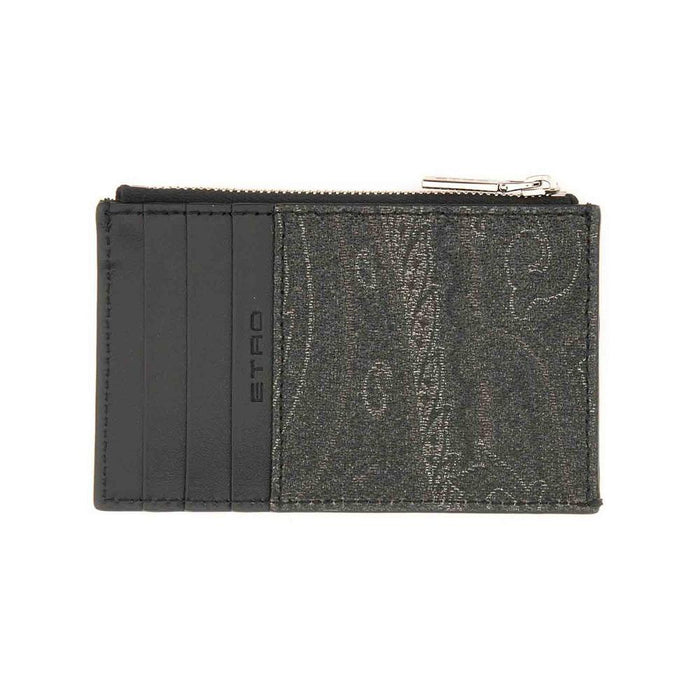 Etro Paisley Leather Card Holder Wallet Unisex Black
