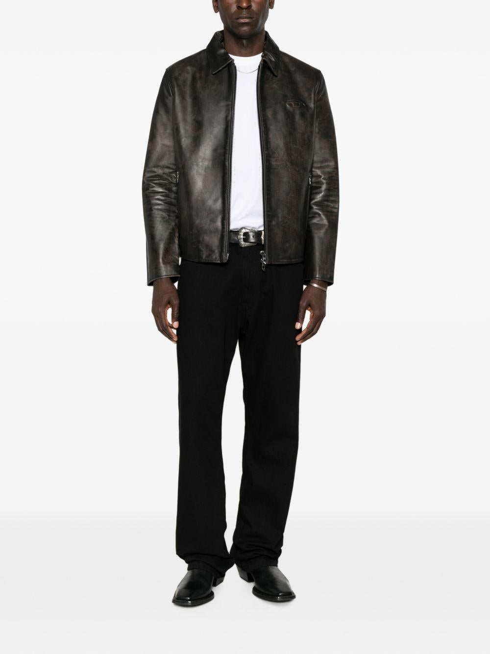 DIESEL Brown Leather Jacket for Men