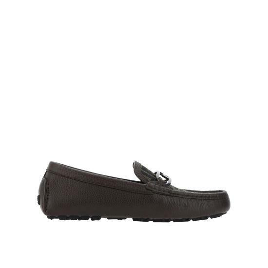 FENDI O’Lock Decor Driving Loafers Black Leather Men's Shoes