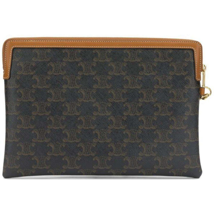 CELINE Triomphe Small Tan Leather Clutch Bag