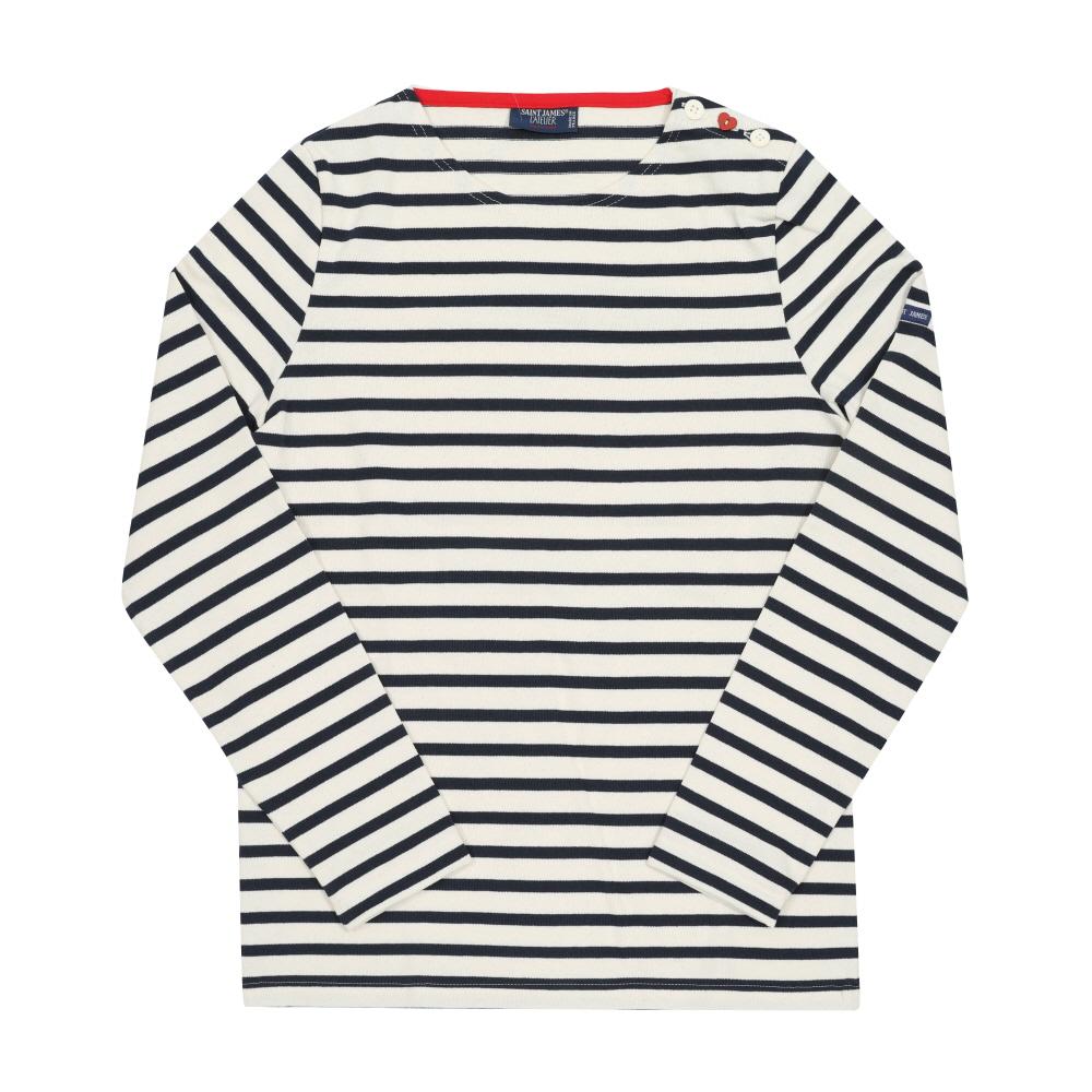 Saint James Ecru/Navy/Red Striped Long Sleeve Women’s T-Shirt