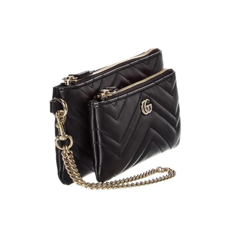 GUCCI Marmont Small Chain Pouch Black Leather Tote Bag