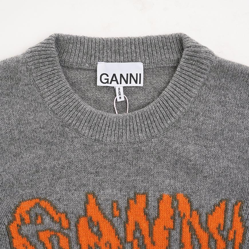 GANNI Women’s Teddy Graphic Crewneck Knit Sweater Black
