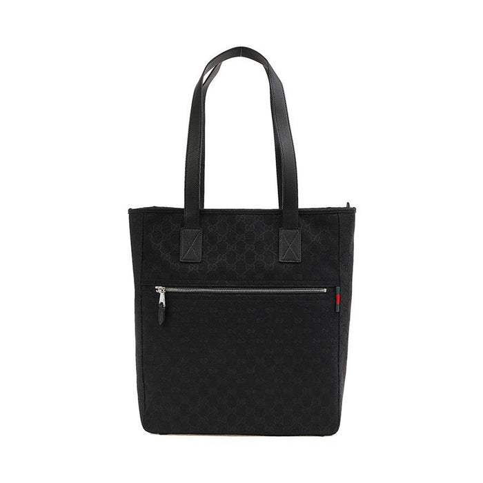 GUCCI Men’s GG Medium Tote Bag Black Canvas Leather Trim