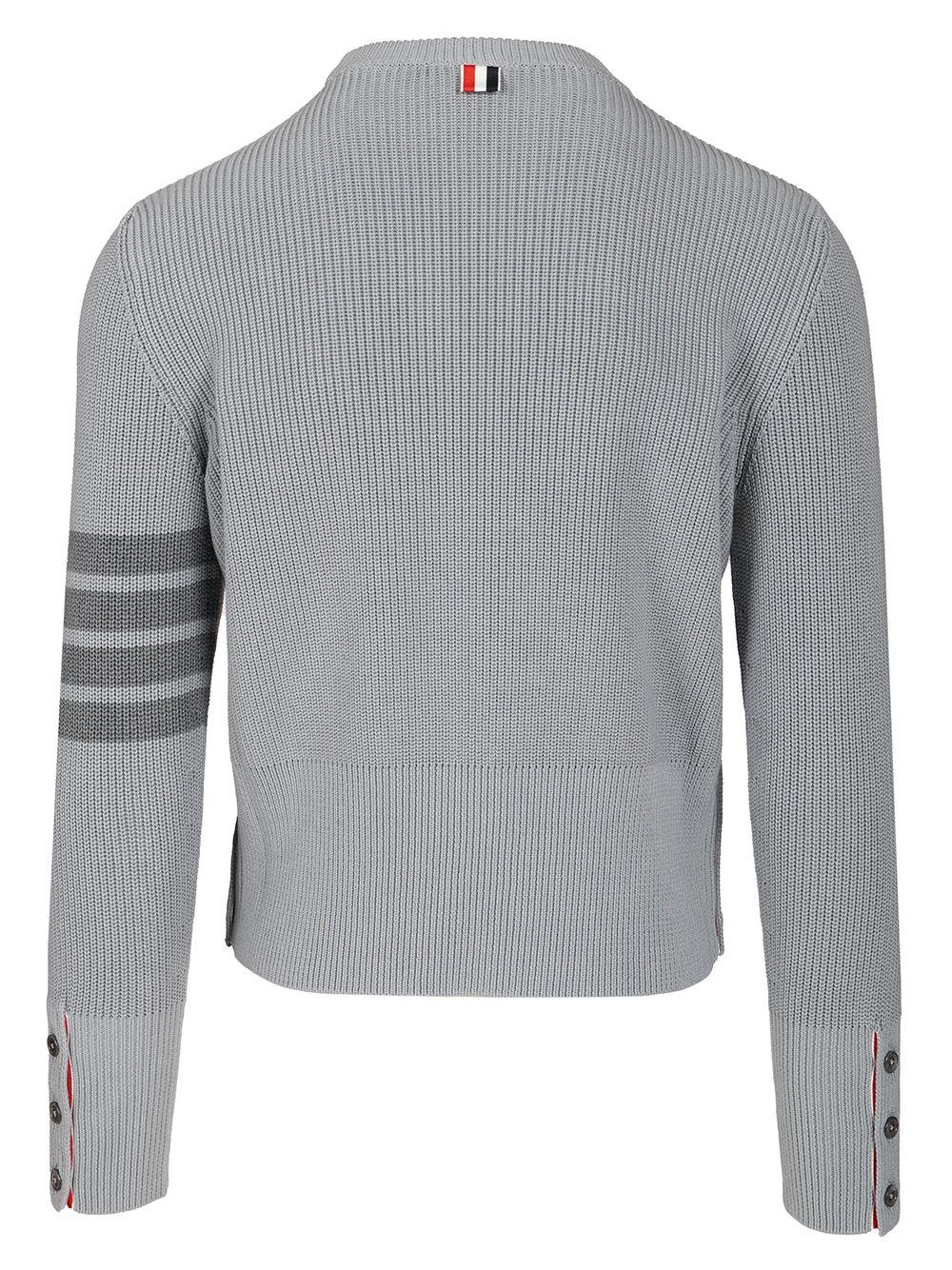 THOM BROWNE Navy Wool Round Neck Knit Sweater