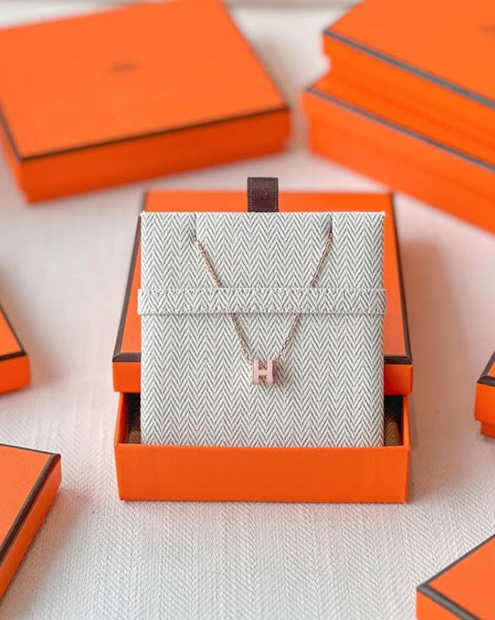 HERMES Mini Pop H Necklace Rose Gold Rose Dragée