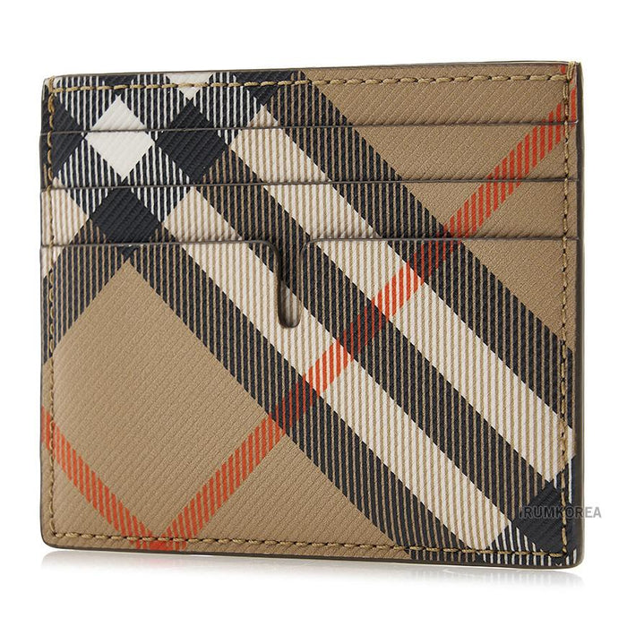 BURBERRY Men’s Tall Check Card Holder Wallet Sandon Beige