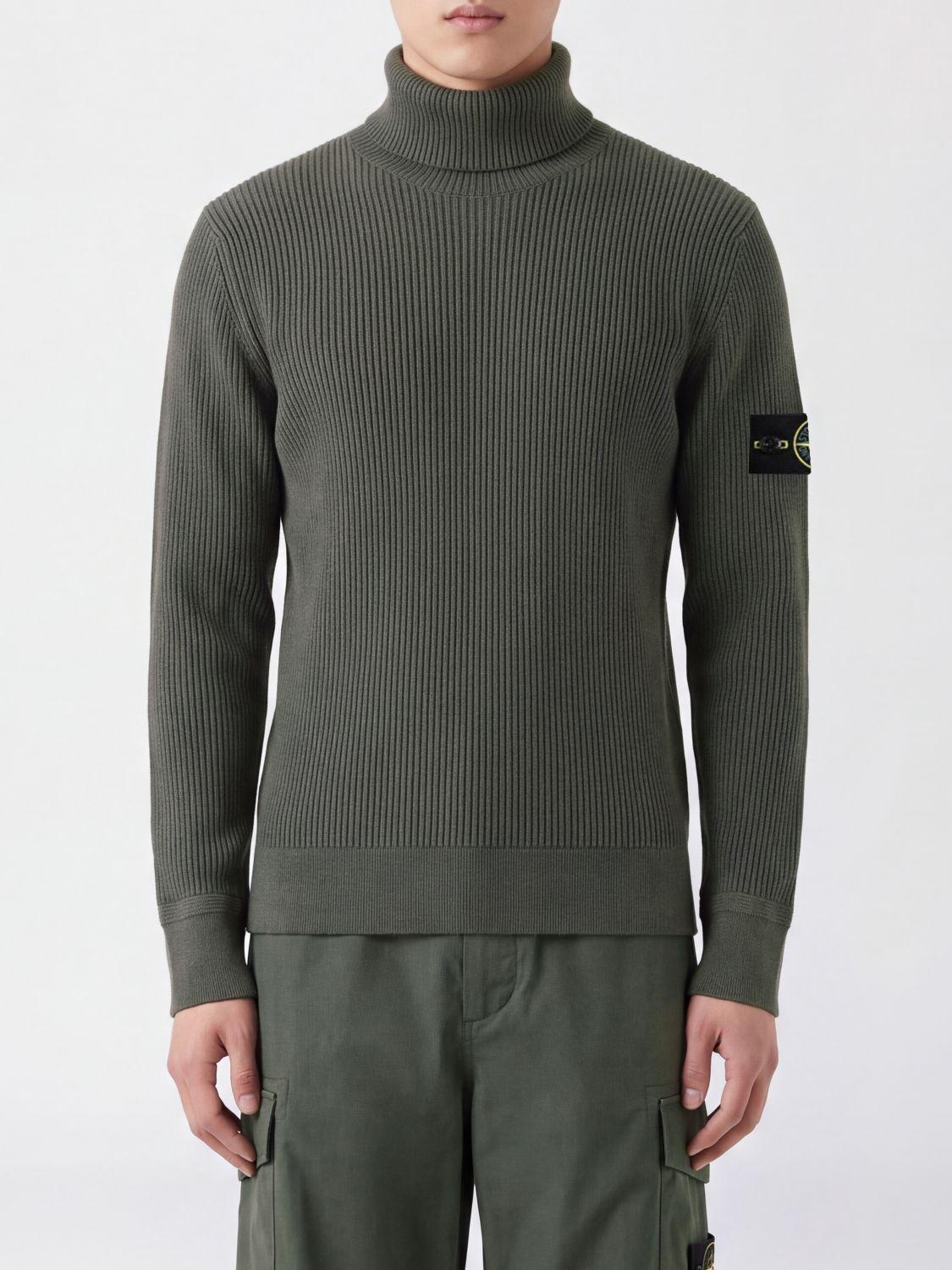 STONE ISLAND Gray Wool Turtleneck Knit Sweater for Men