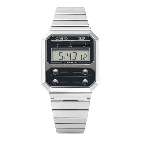 Casio Vintage Retro Metal Watch Unisex Silver A100WE 1ADF