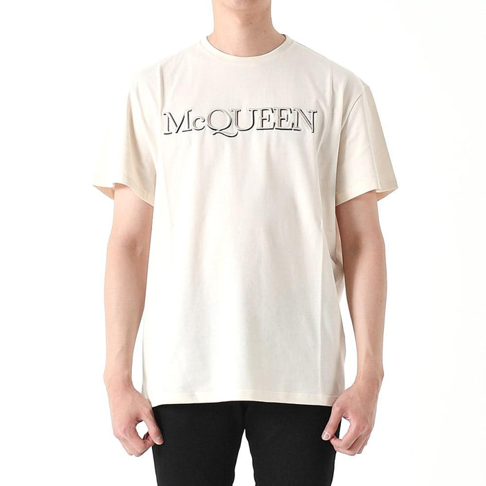 Alexander Mcqueen Logo Embroidered Short Sleeve T-Shirt Cream