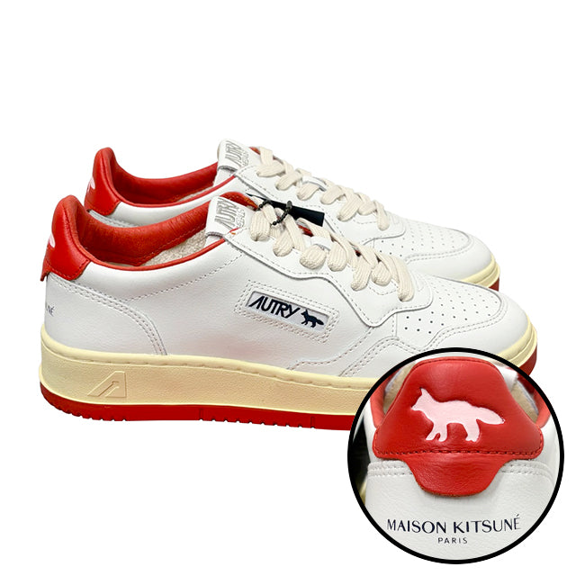 AUTRY Men’s Medalist Leather Low-Top Sneakers White/Red AULMMK02