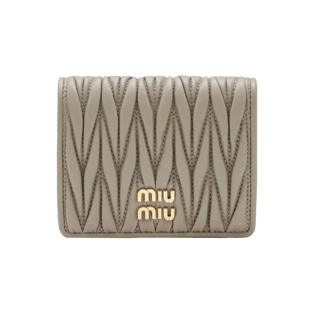 Miu Miu Matelassé Leather Compact Coin Wallet with Gold Logo Pink
