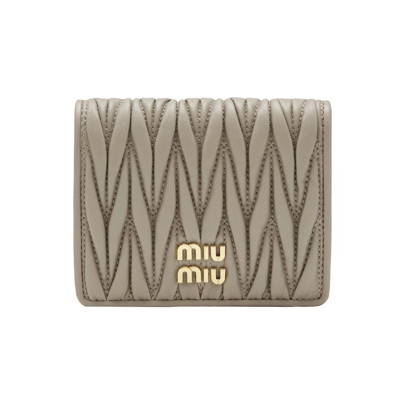 Miu Miu Matelassé Leather Compact Coin Wallet with Gold Logo Pink