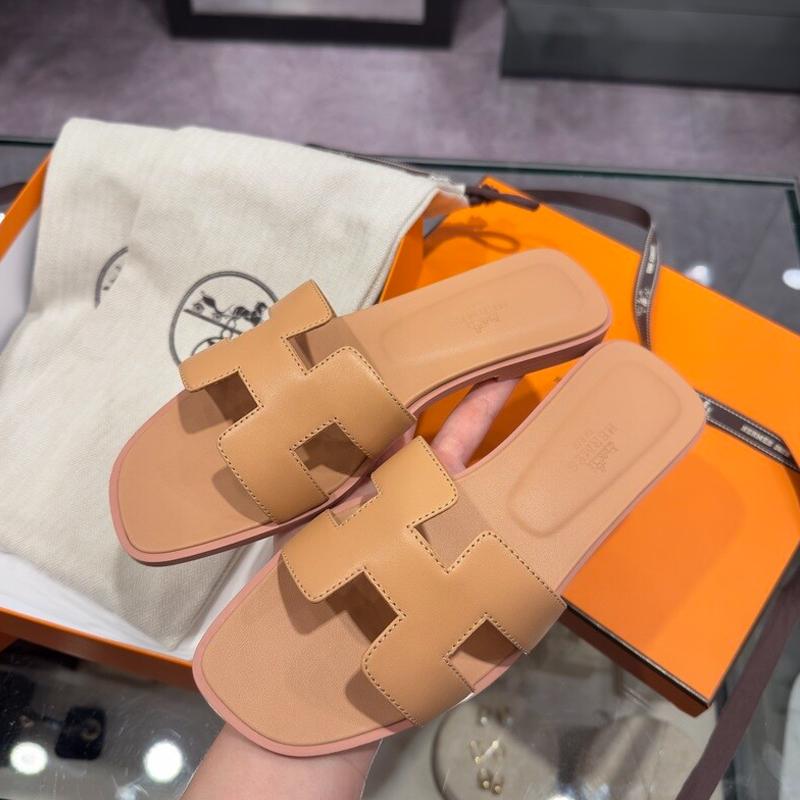 HERMES Oran Sandals Rose Light Beige Calfskin Women