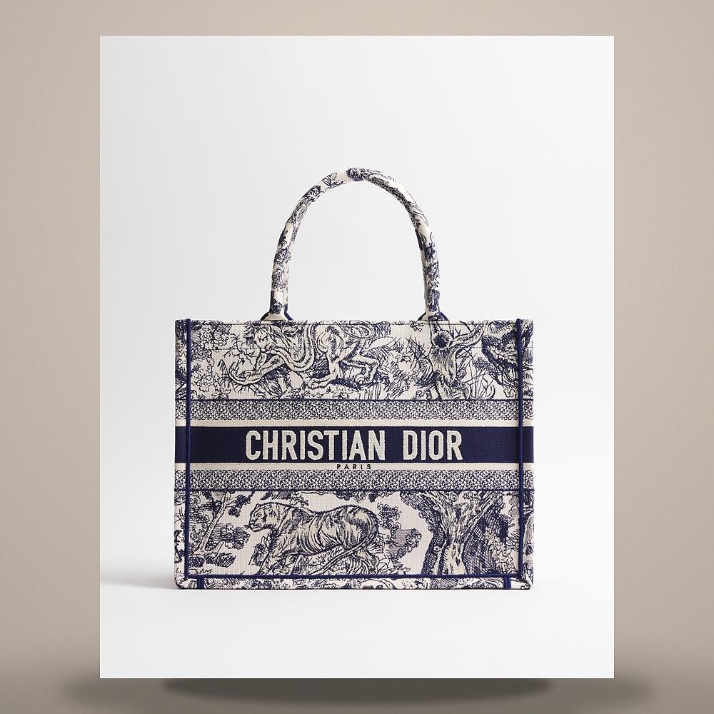 DIOR Book Tote Medium Ecru Blue Toile de Jouy Embroidered Crossbody Bag