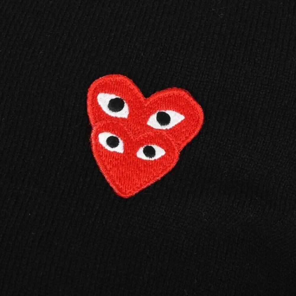 Comme des Garcons Double Heart Cardigan Burgundy Unisex Black Trim