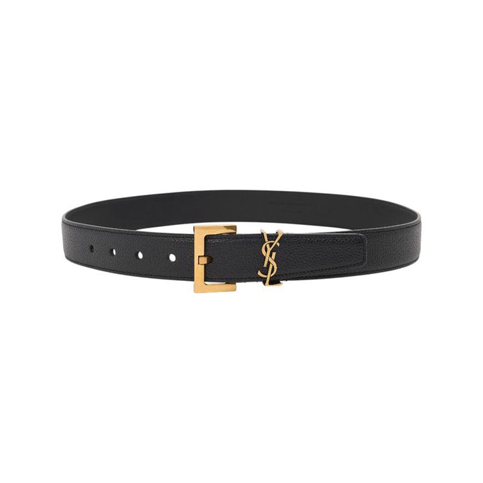 Saint Laurent Cassandra Buckle Leather Belt Black Women