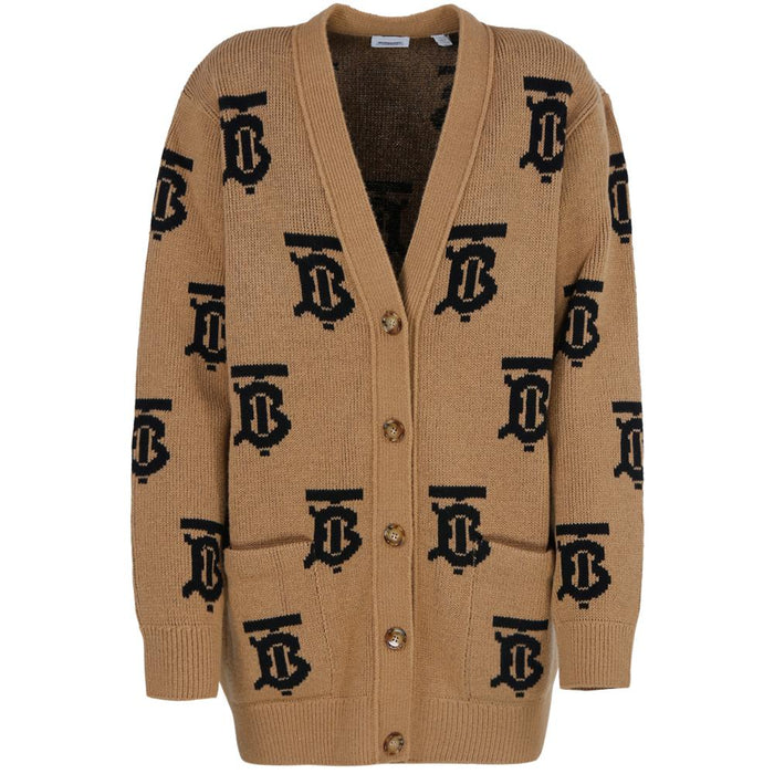 BURBERRY Camel Wool TB Logo Cardigan