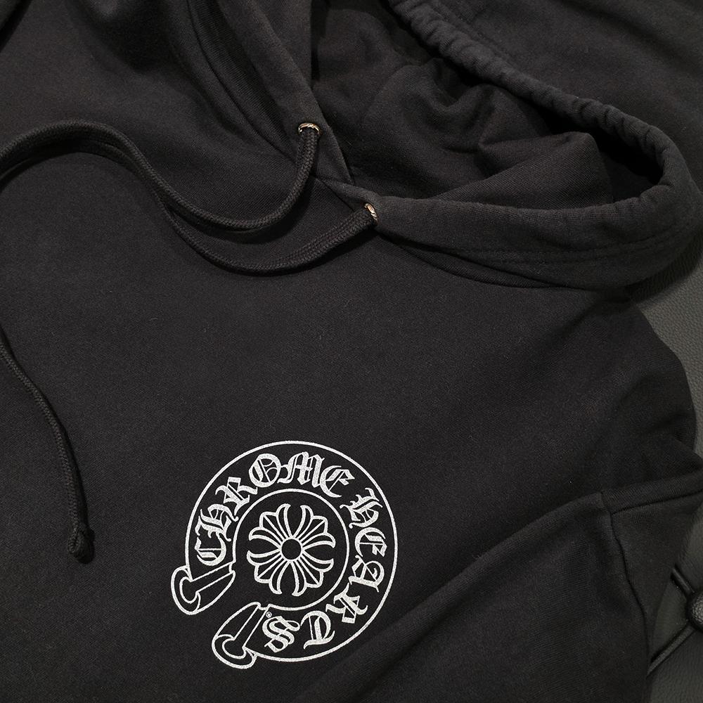 Chrome Hearts Black Silver Glitter Horseshoe Print Hoodie Unisex
