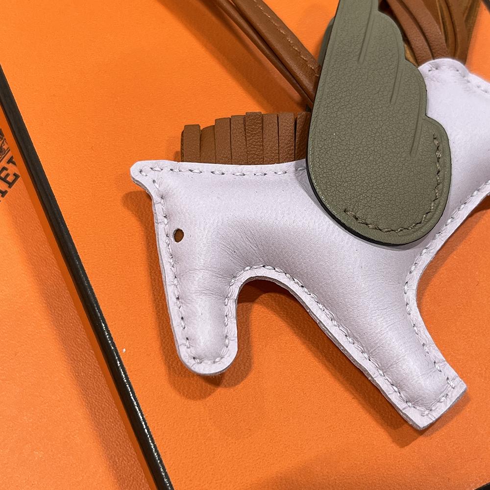 HERMES Rodeo Pegasus PM Charm Calfskin Lambskin Pink Khaki Brown