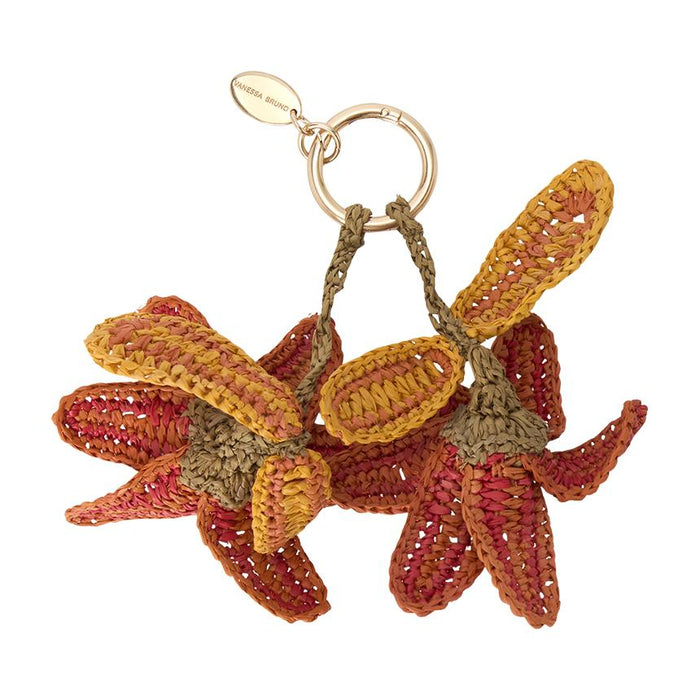 Vanessa Bruno Orange Raffia Lily Bag Charm Keyring