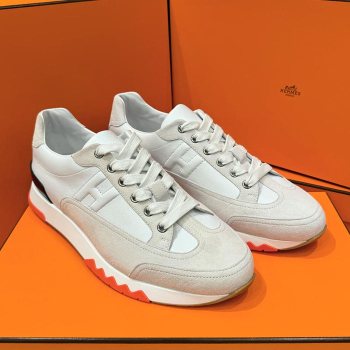 HERMES Trail Calfskin Multicolor White Orange Low Top Sneakers