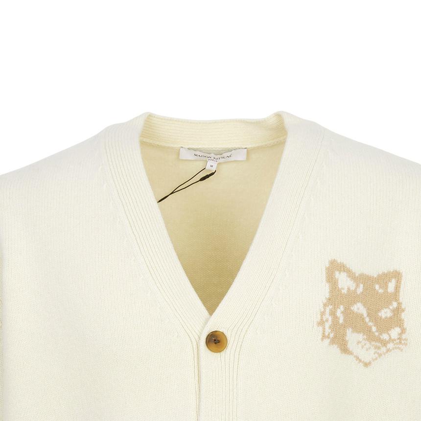 Maison Kitsune Fox Head Intarsia Wool Cardigan Men Gray PM00509 KM0329 0395