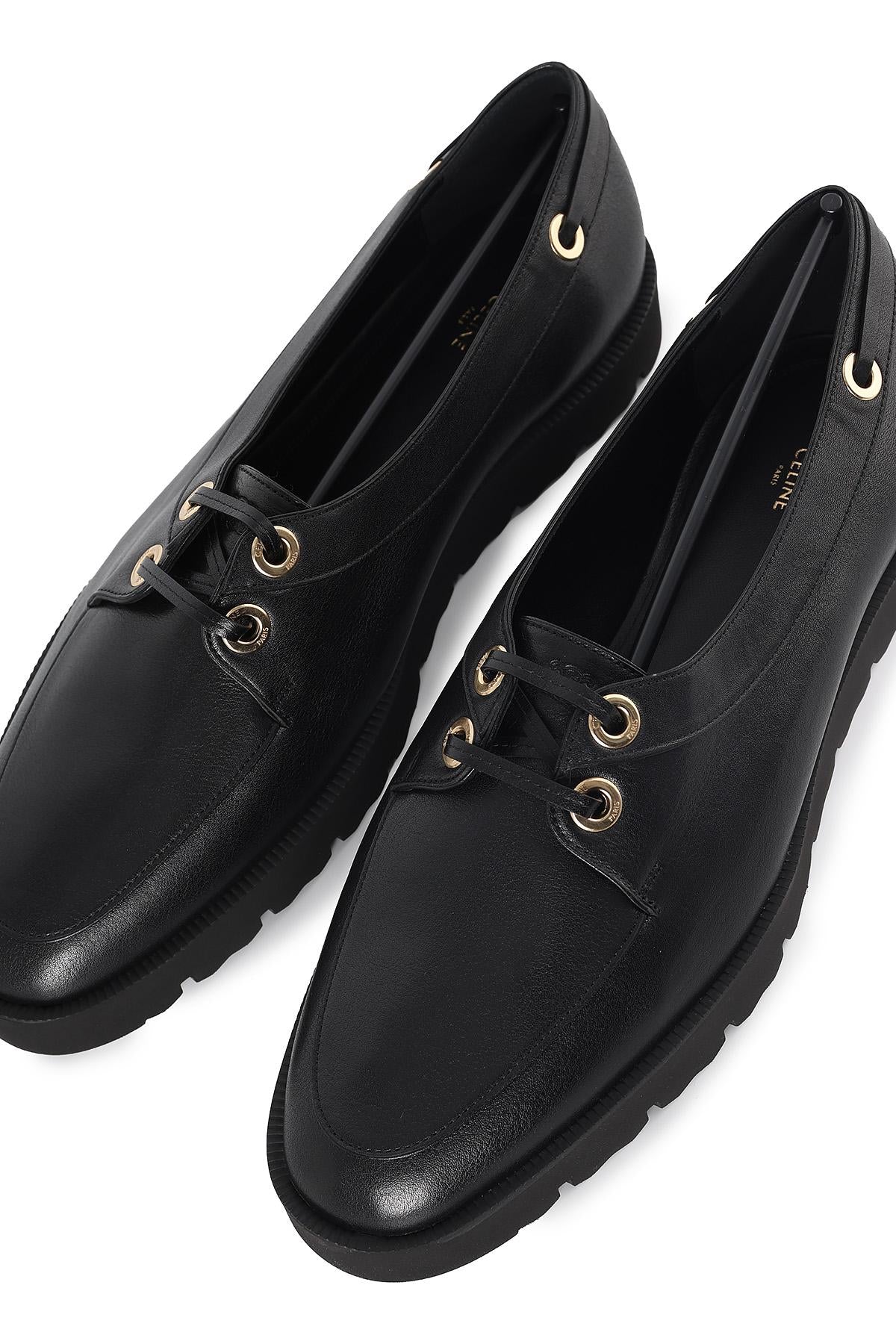 CELINE Supple Calfskin Deck Penny Loafers Black