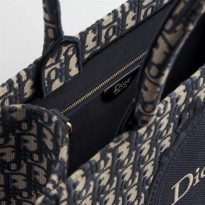 DIOR Book Tote Strap Bag Medium Shoulder Bag Navy Canvas