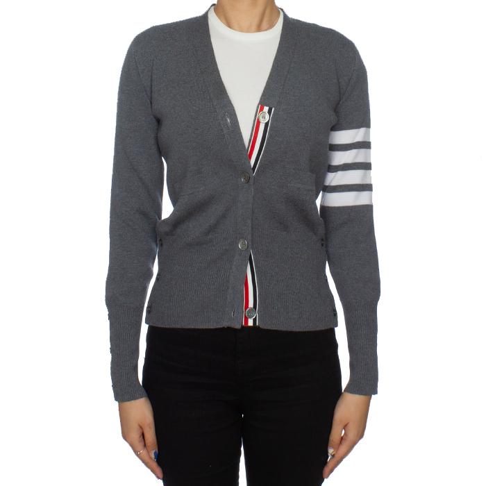 THOM BROWNE Milano Stitch Merino Wool Cardigan Gray Women