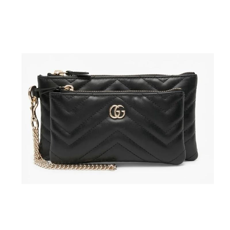 GUCCI Marmont Small Chain Pouch Black Leather Tote Bag