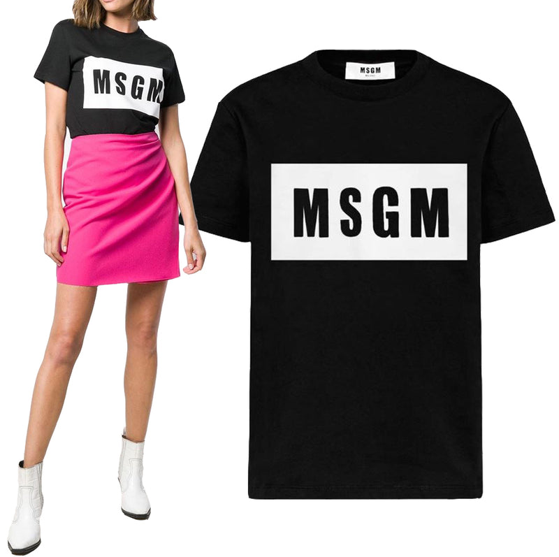 MSGM Box Logo Print Black T-Shirt