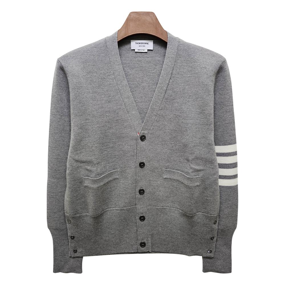 THOM BROWNE Diagonal Stripe Milano Stitch Wool Cardigan Gray Men