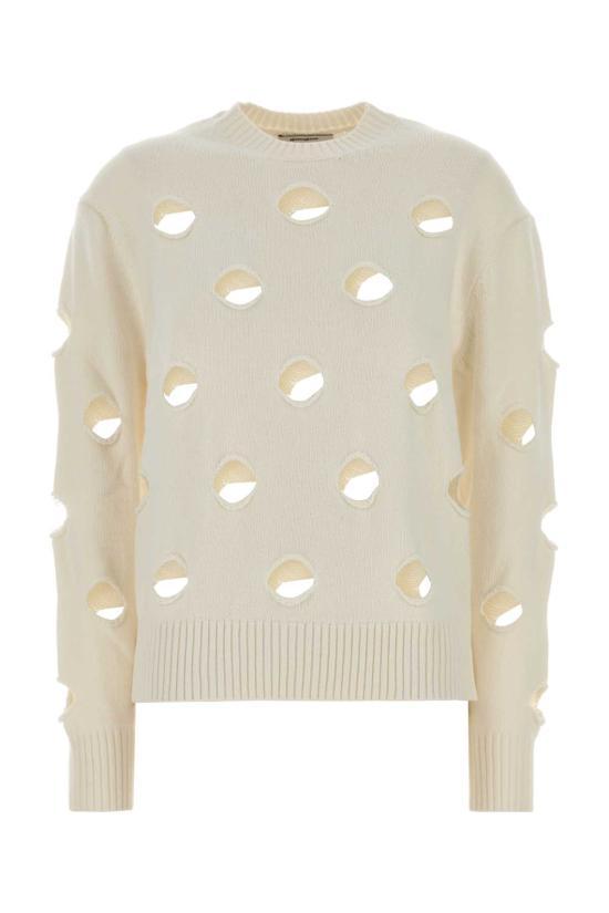 gimaguas Dots Pattern White Knit Crewneck Sweater