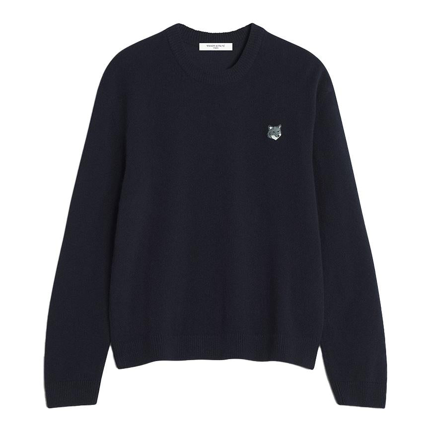 Maison Kitsune Men’s Fox Head Lambswool Crewneck Sweater Nav PM00803 KT1006 0413