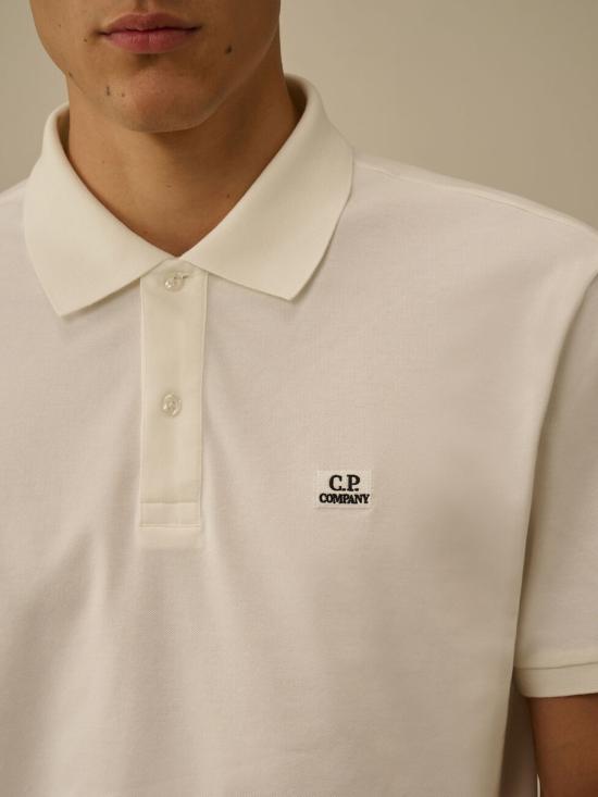 CP Company Stretch Pique Short Sleeve Polo Shirt Gauze White