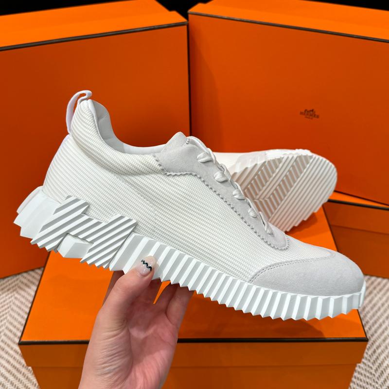 HERMES Bouncing White Mesh H Logo Low Top Sneakers for Men