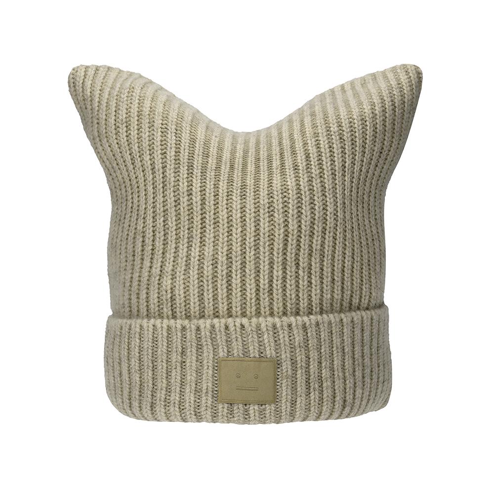 Acne Studios Face Logo Patch Square Beanie C40426 GREIGE MELANGE