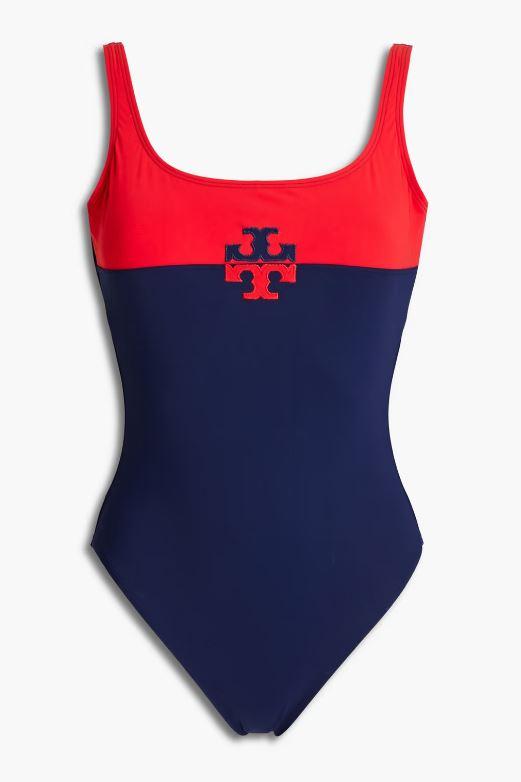 Tory Burch Logo Colorblock One-Piece Swimsuit