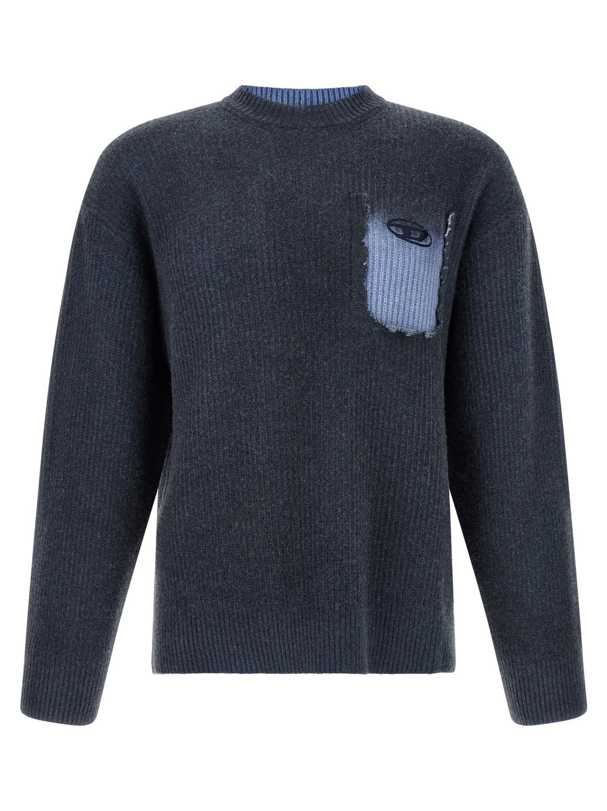 DIESEL Gray Wool Blend Crewneck Knit Sweater for Men