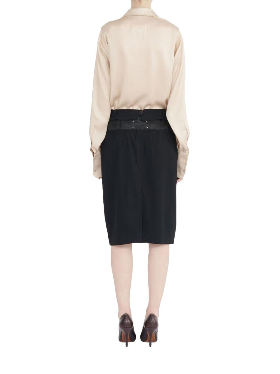 Maison Margiela Black Wool Long Midi Skirt