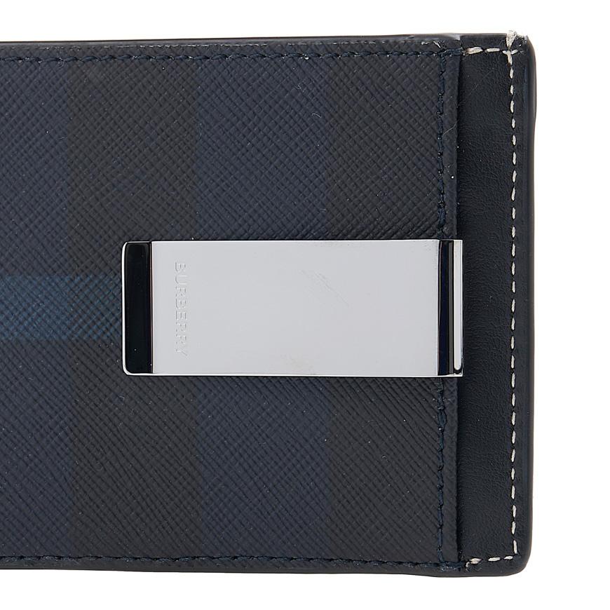 BURBERRY Black Leather Money Clip Card Holder