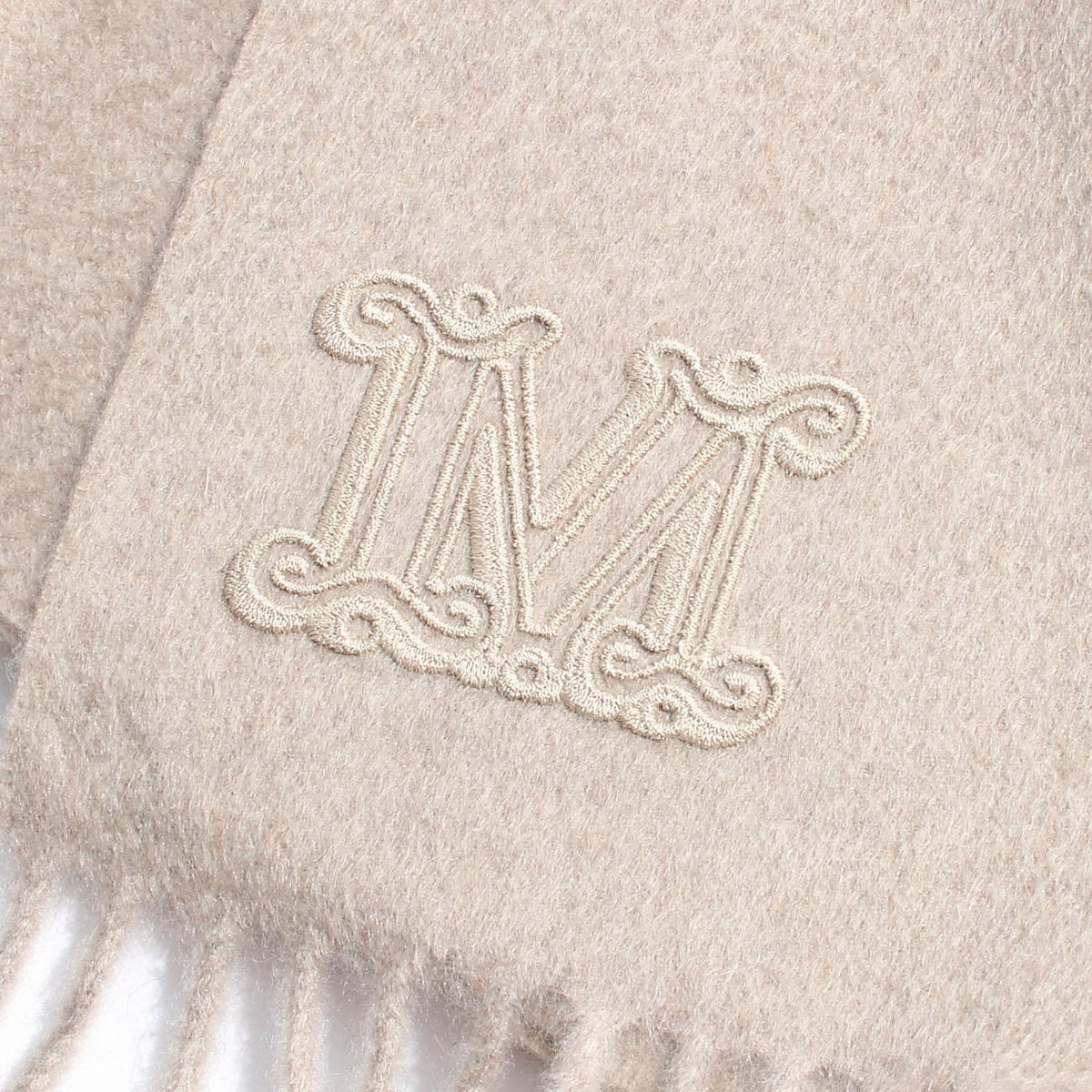 Max Mara Embroidered Logo Cashmere Scarf Stole Sand