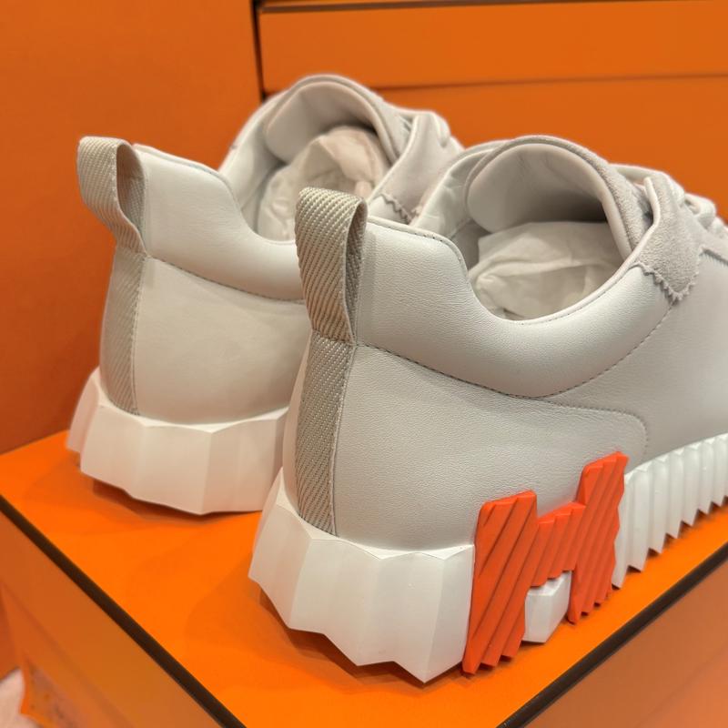 HERMES Men’s Bouncing Calfskin White Orange Two-Tone Low-Top Sneakers
