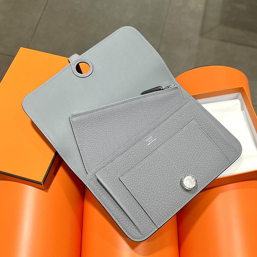 HERMES Togo Leather Dogon Long Wallet Gray Palladium Hardware